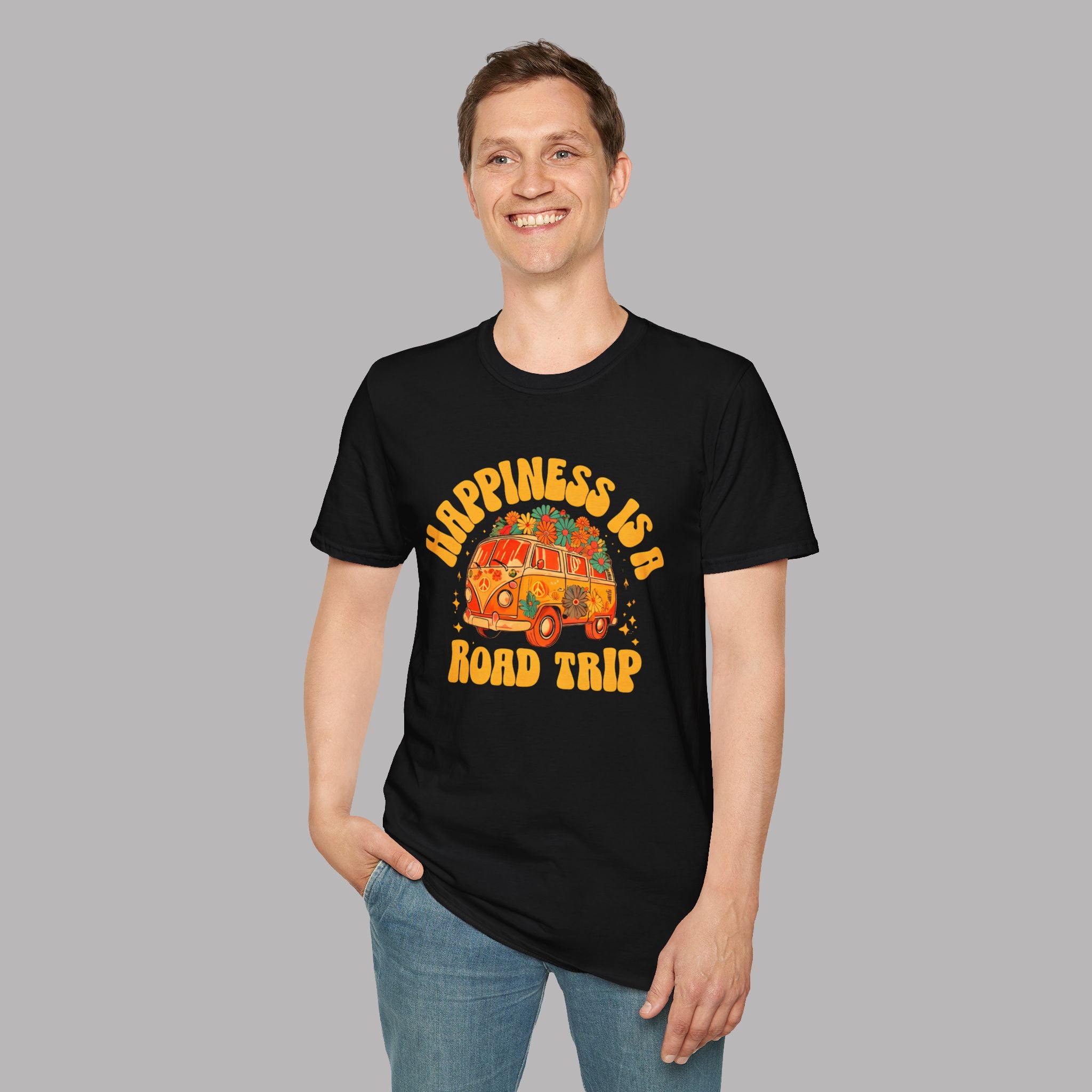 Happiness Is a Road Trip Tee | Retro Boho Van Gift Shirt