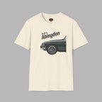 Natural t-shirt with a graphic of a classic car and text 'Built in Abingdon' on a gray background