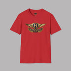 Red t-shirt with Austin-Healey logo on a gray background