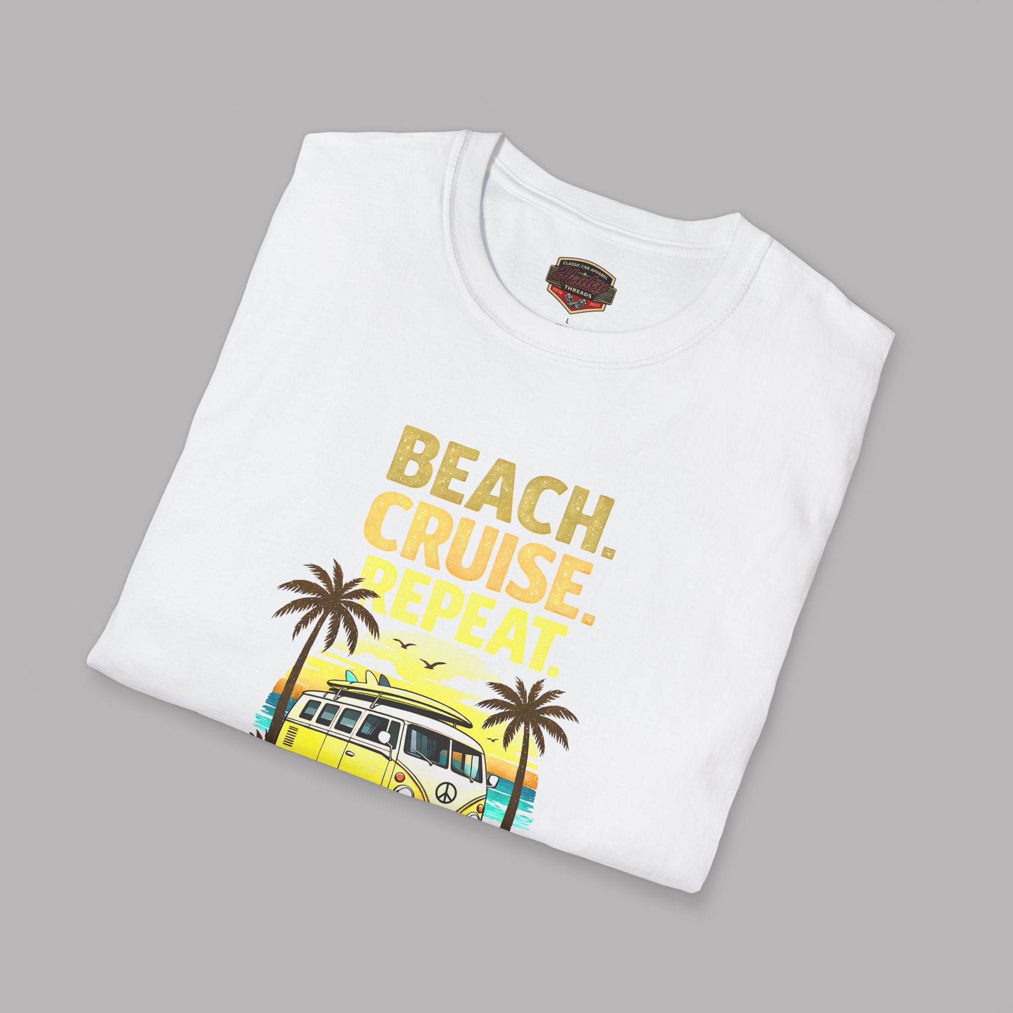Beach Cruise Repeat Tee - Retro Palm Sunset Shirt