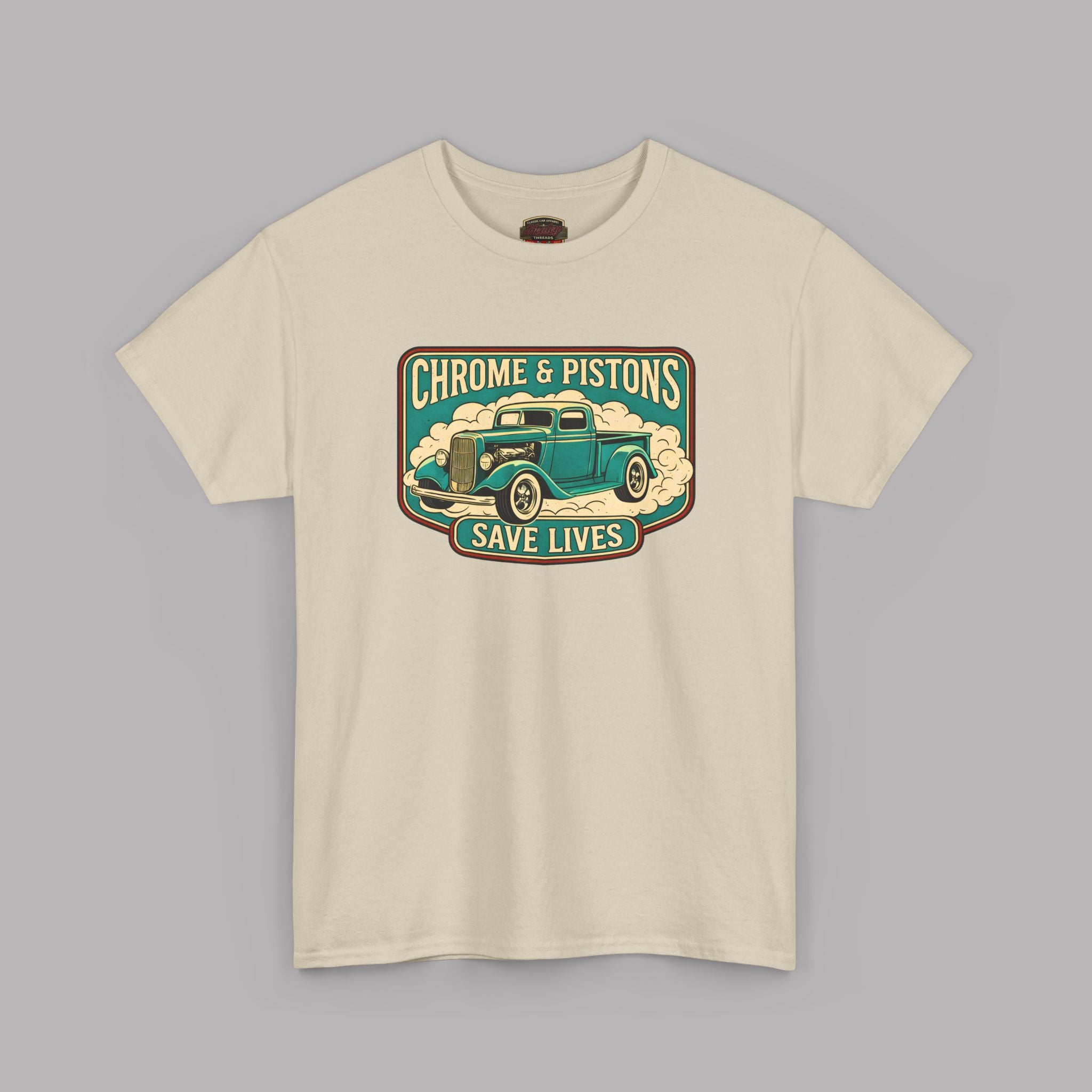 Chrome and Pistons T-Shirt – Vintage Hot Rod Graphic Tee