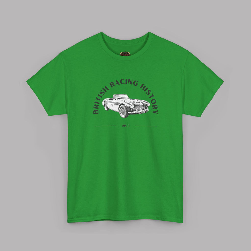 Turf green t-shirt with a graphic of a classic car and text on a gray background