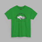 Turf green t-shirt with a graphic of a classic car and text on a gray background