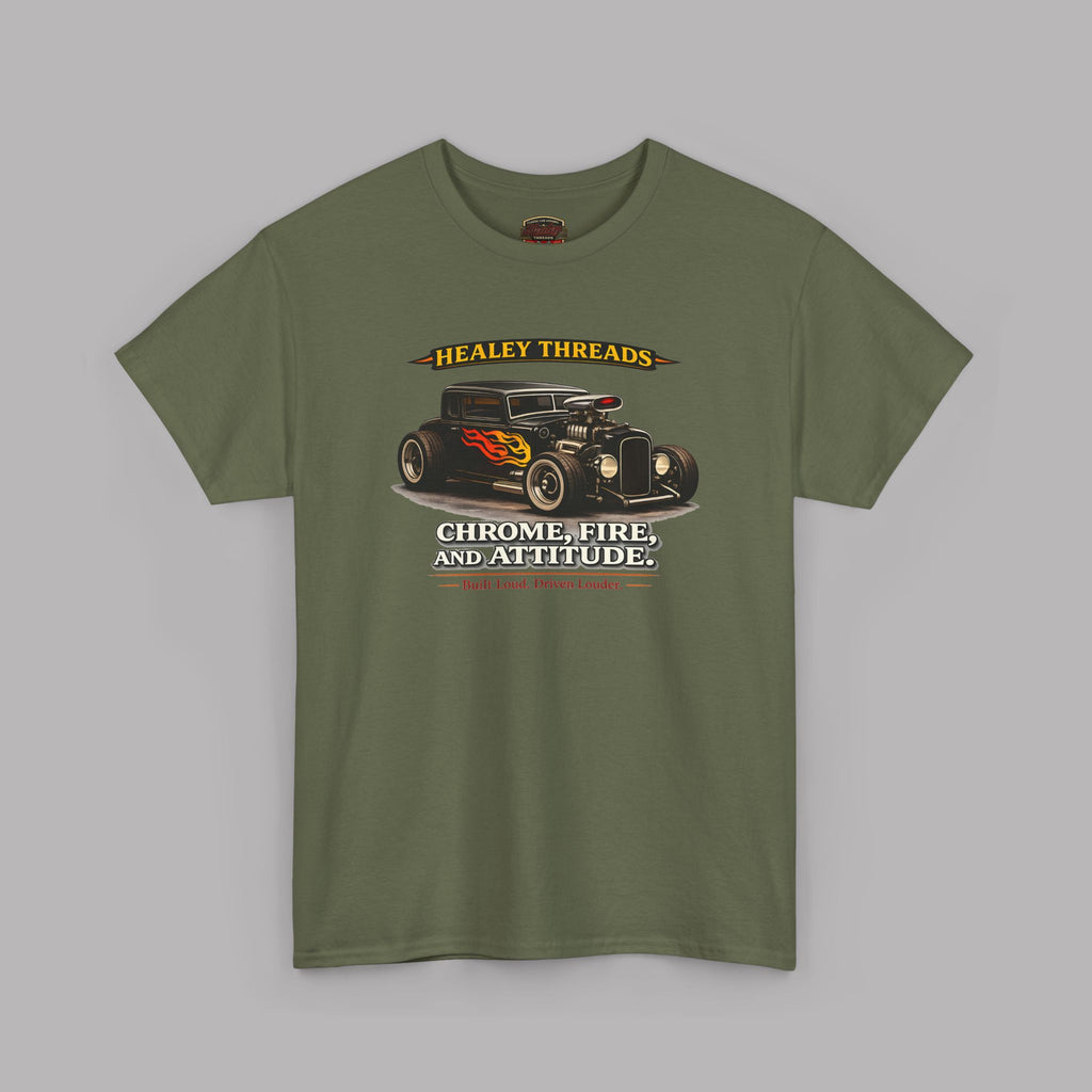 Chrome Fire Attitude Hot Rod Tee | Classic Car Gift Shirt