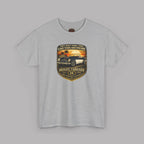 Sport gray t-shirt with a vintage car graphic and 'Healey Threads' text on a gray background