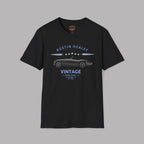 Black t-shirt with Austin Healey vintage car design on a gray background