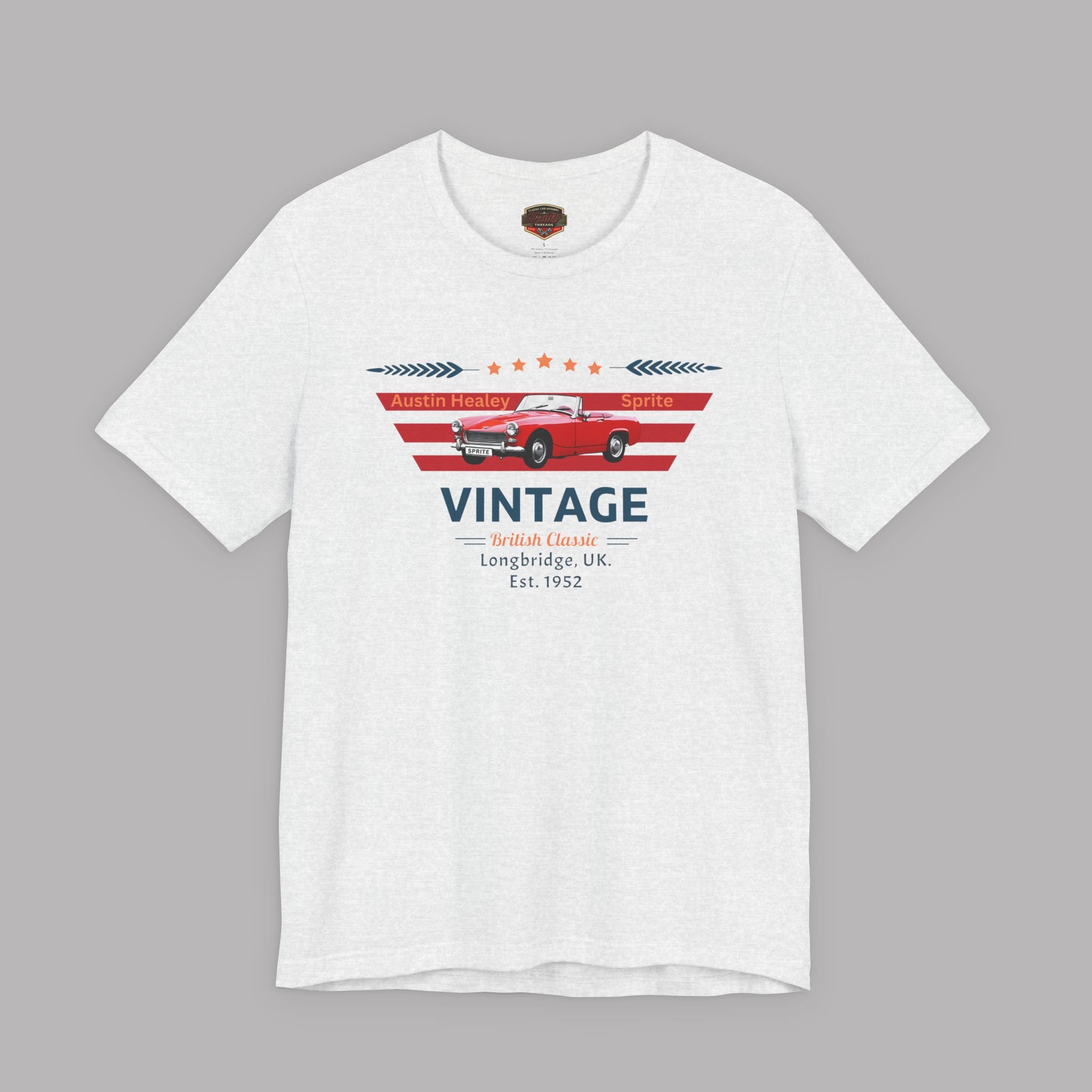 Ash t-shirt with vintage car design on a gray background