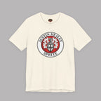 White t-shirt with Austin Healey Sprite logo on a gray background