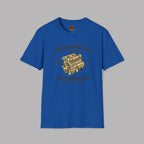 Royal blue t-shirt with coventry engine graphic and text on a gray background