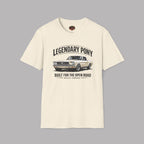 Natural t-shirt with a graphic of a classic car and text on a gray background