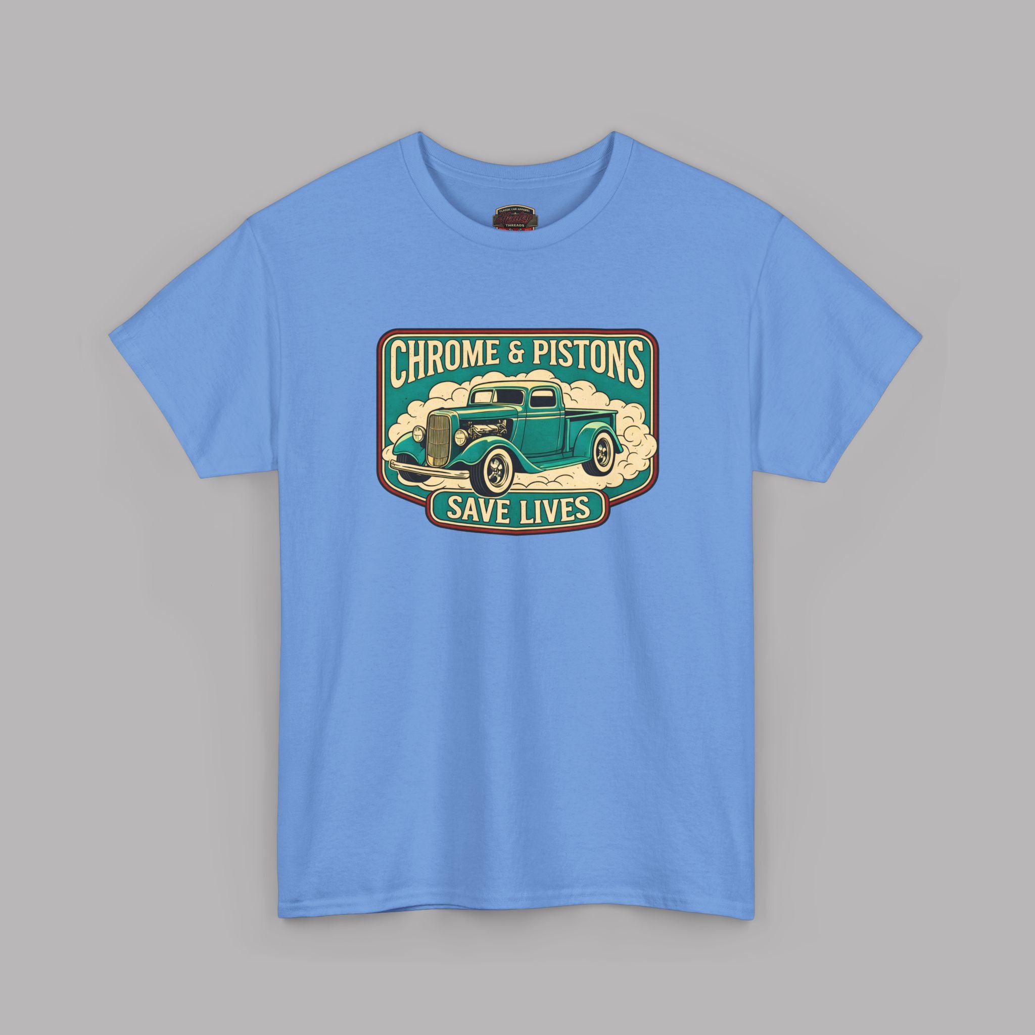 Chrome and Pistons T-Shirt – Vintage Hot Rod Graphic Tee