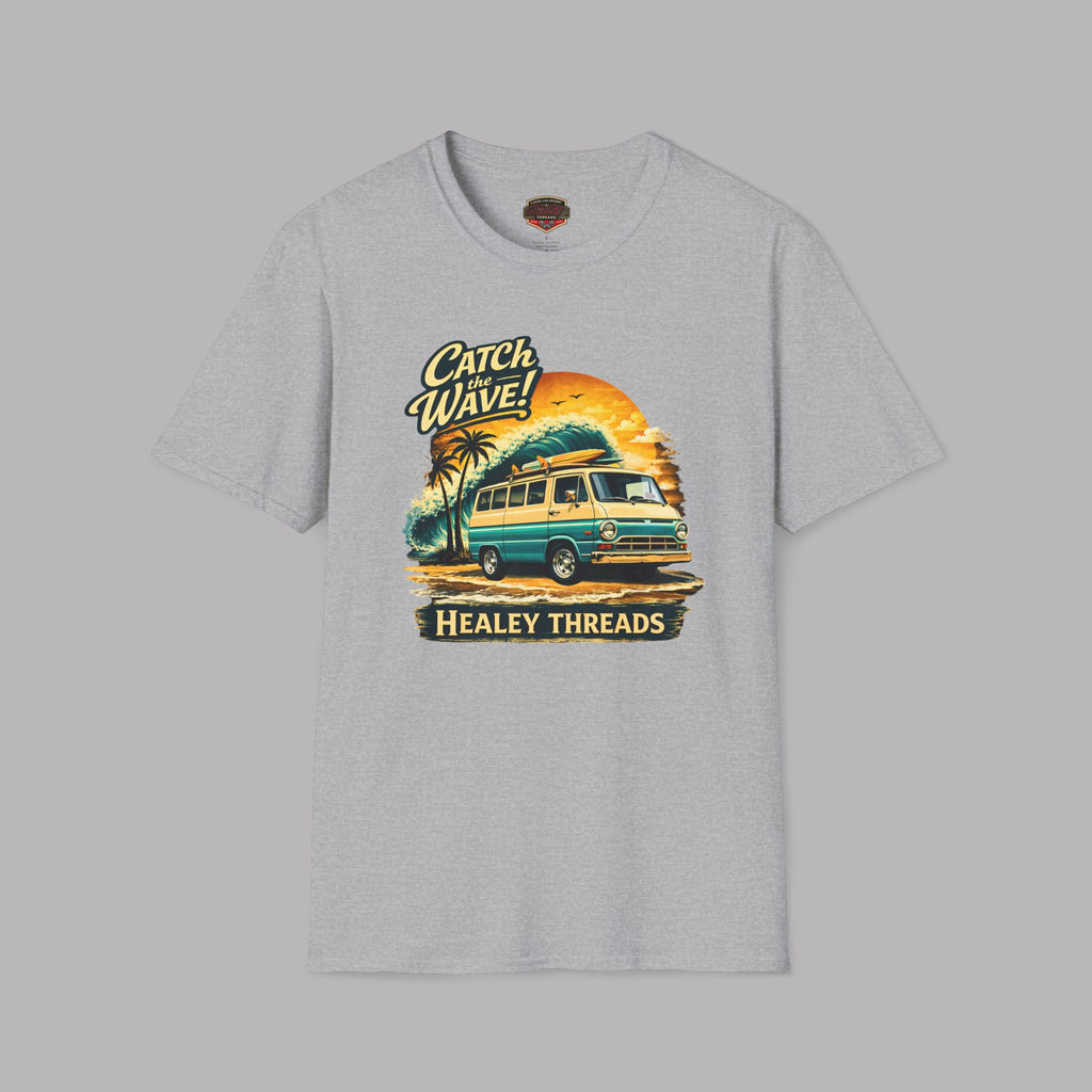 Catch the Wave Surf Van T-Shirt - Retro Beach Sunset Tee