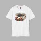 White t-shirt with 'Track Day Crew' graphic on a gray background