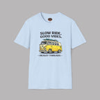 Slow Ride Good Vibes T-Shirt — Retro Yellow Camper Van Surf Tee