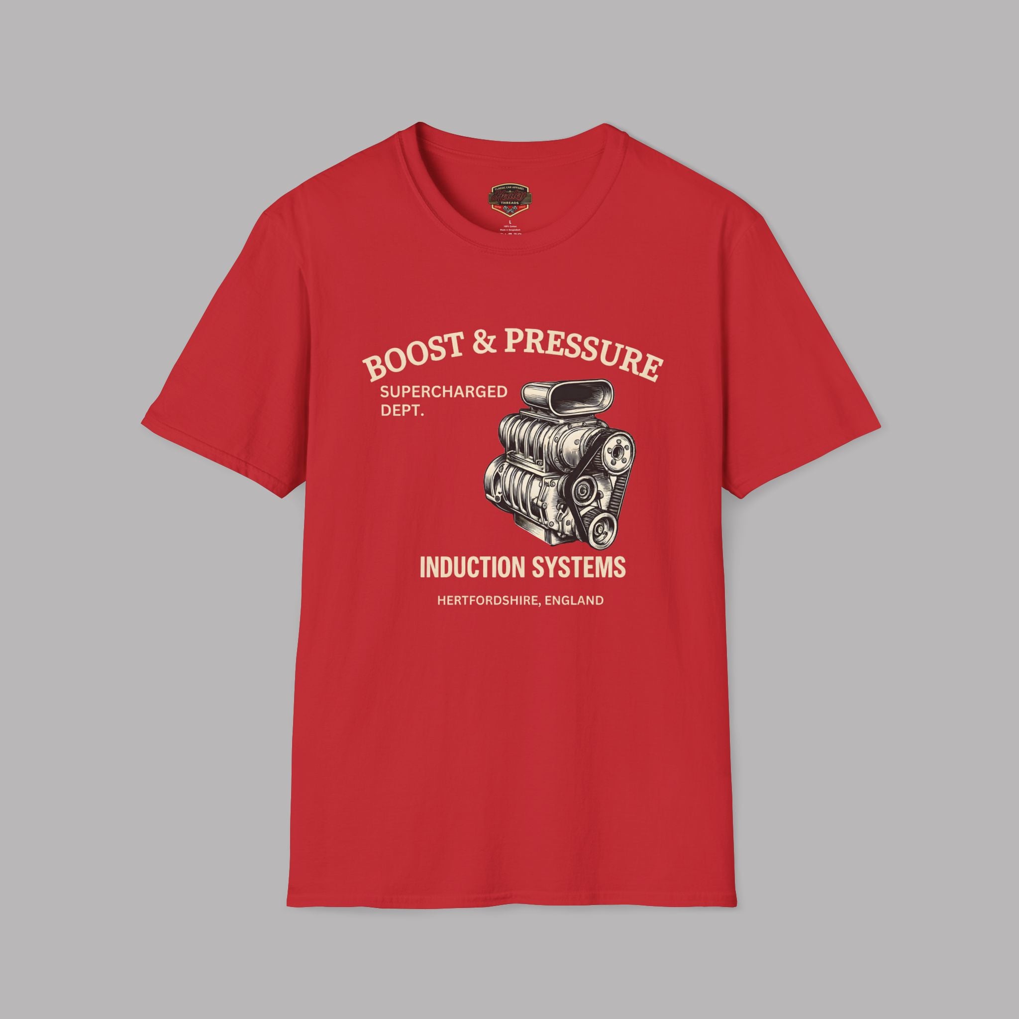 Boost & Pressure Engine T-Shirt — Vintage Car Mechanics Tee