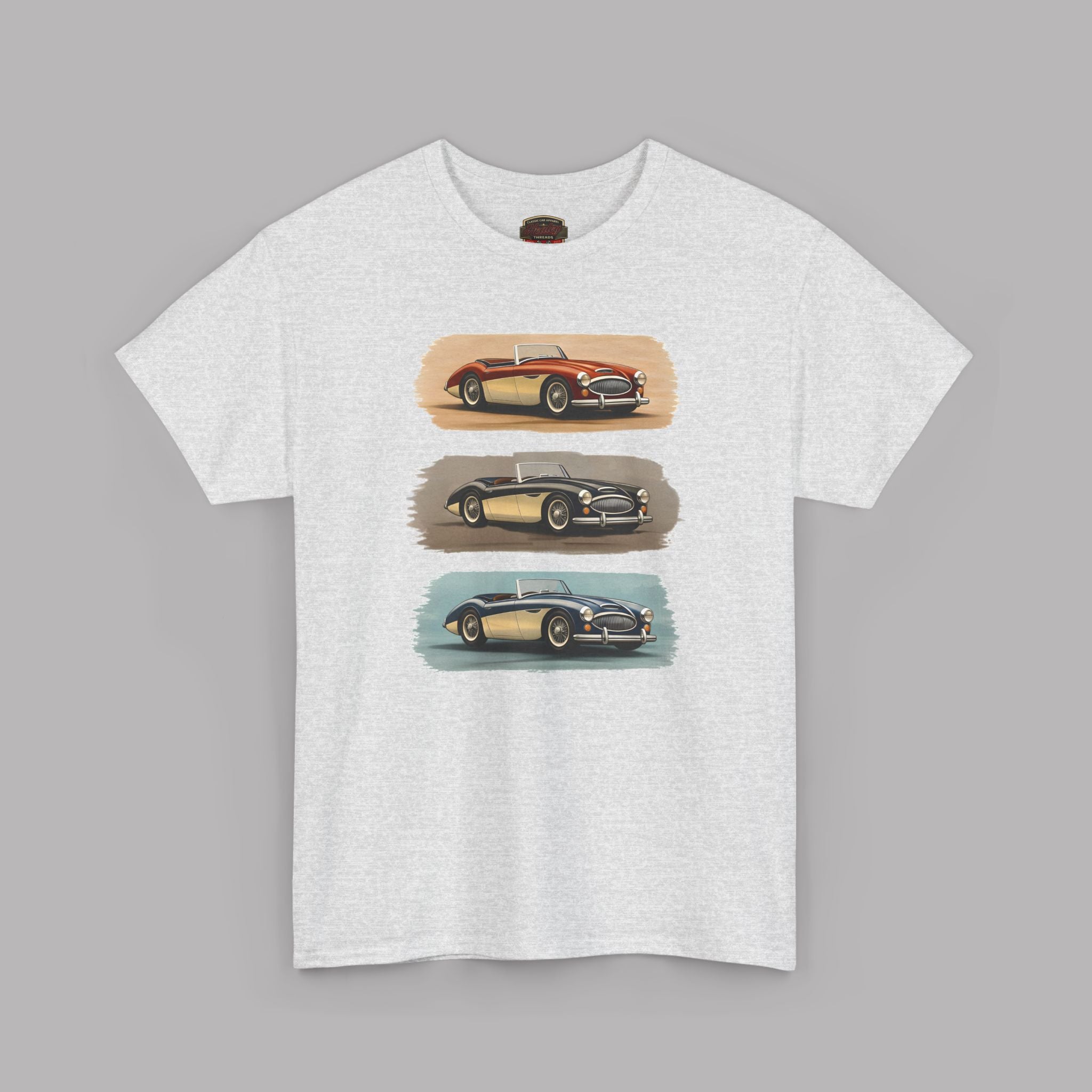 Classic Sports Cars Tee | Vintage Three-Panel Car Graphic Shirt