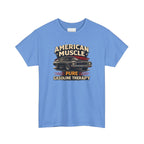 Carolina blue t-shirt with American Muscle graphic design on a white background