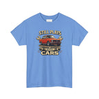 Carolina blue t-shirt with a graphic of a red car and text on a white background