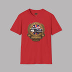 Red t-shirt with a British Motor Club logo on a gray background