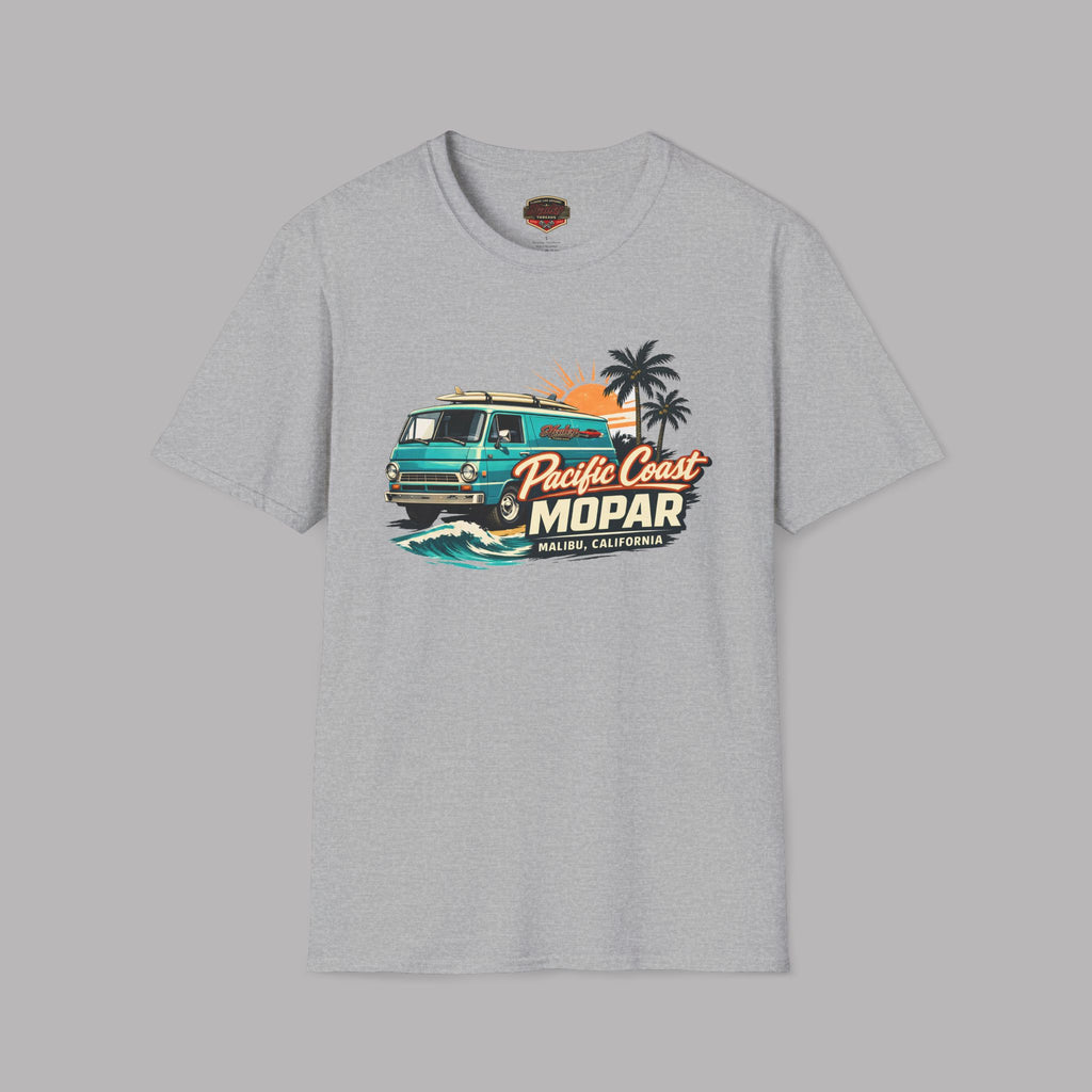 Sport gray t-shirt with a graphic of a van and 'Pacific Coast Mopar' text on a gray background