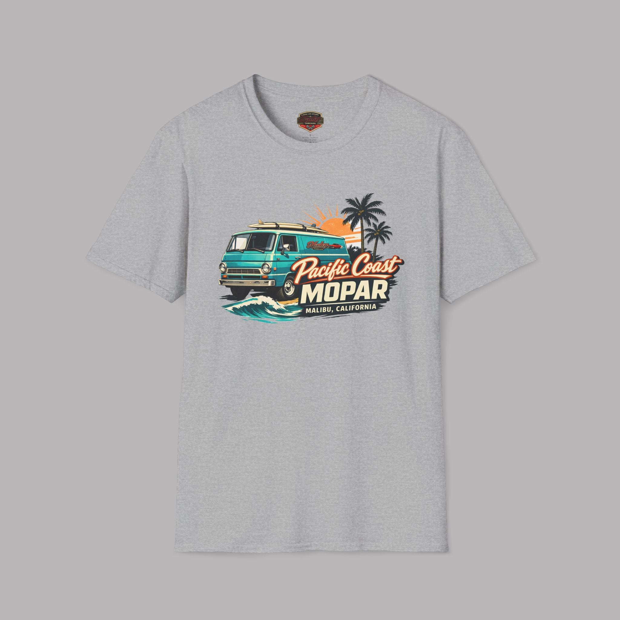 Sport gray t-shirt with a graphic of a van and 'Pacific Coast Mopar' text on a gray background