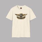 Natural t-shirt with Austin-Healey logo on a gray background