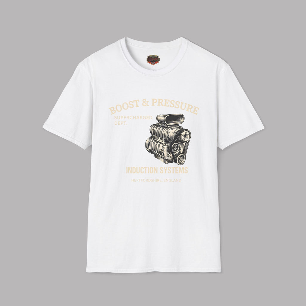 Boost & Pressure Engine T-Shirt — Vintage Car Mechanics Tee