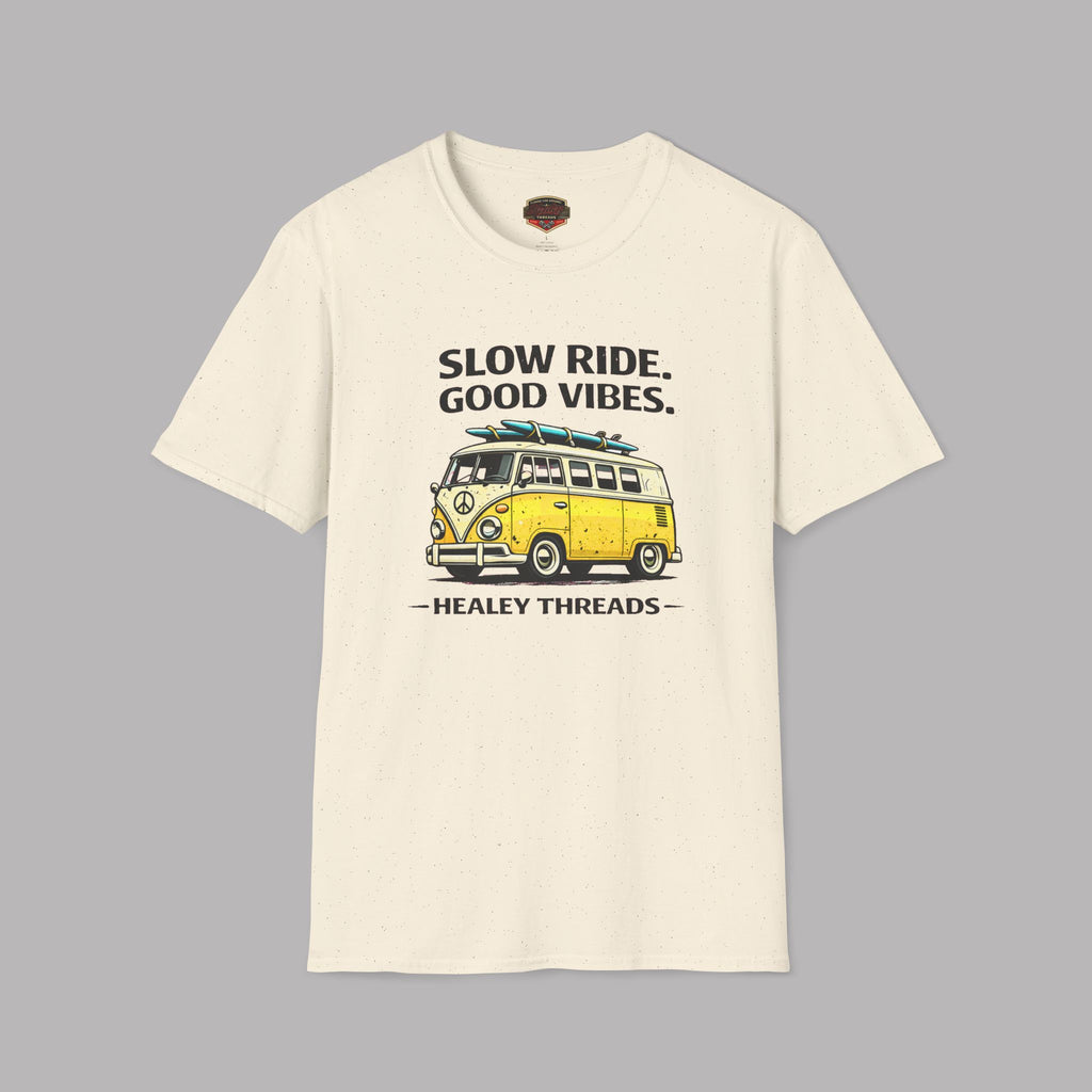 Slow Ride Good Vibes T-Shirt — Retro Yellow Camper Van Surf Tee