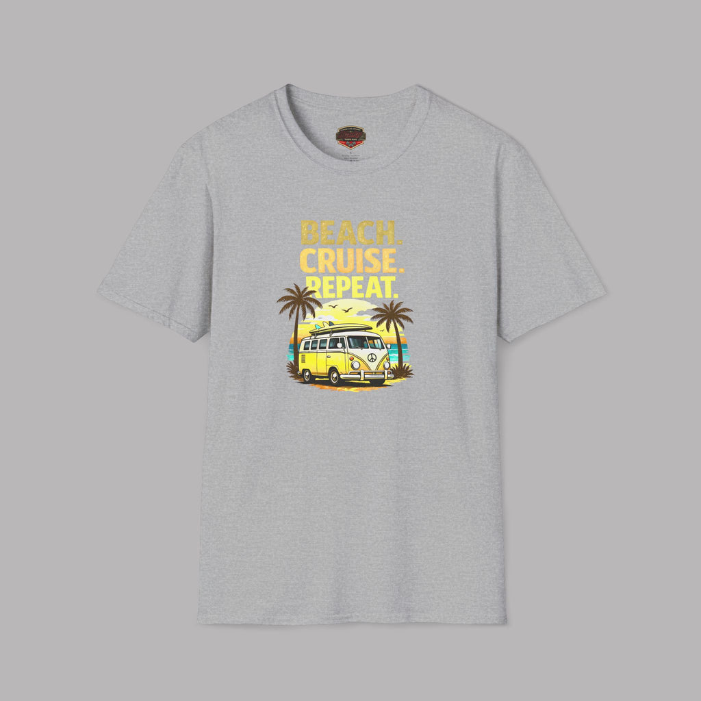 Beach Cruise Repeat Tee - Retro Palm Sunset Shirt