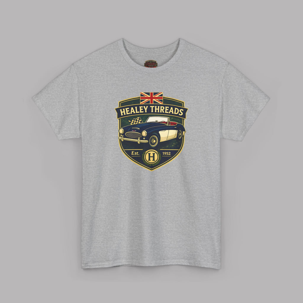 Sport gray t-shirt with a 'Healey Threads' logo on a gray background