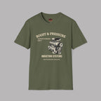 Military green t-shirt with supercharged engine graphic and text on a gray background