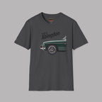 Dark heather t-shirt with a graphic of a classic car and 'Built in Abingdon' text on a gray background