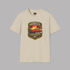 Natural t-shirt with 'American Muscle' graphic design on a gray background