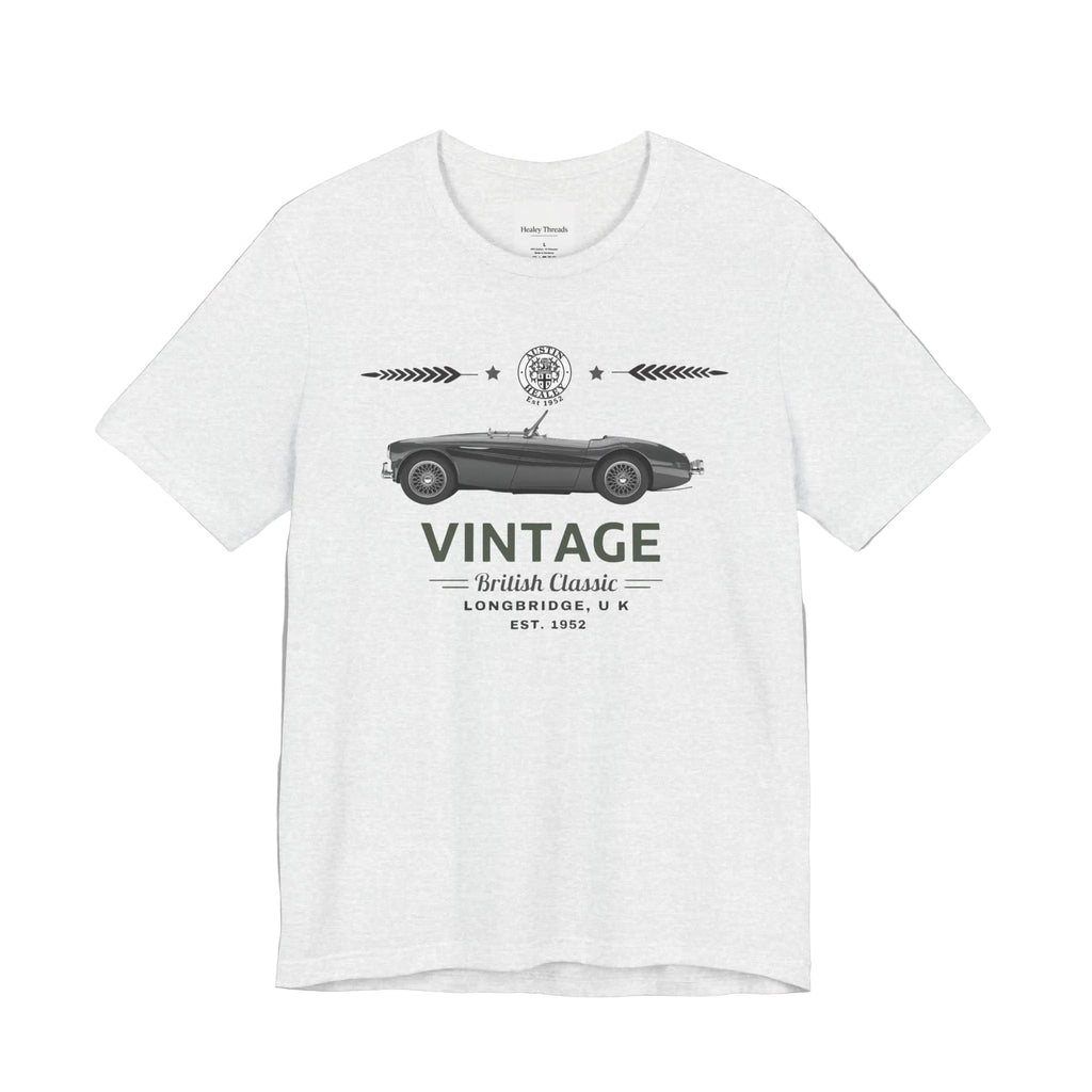 White t-shirt with vintage car design on a white background