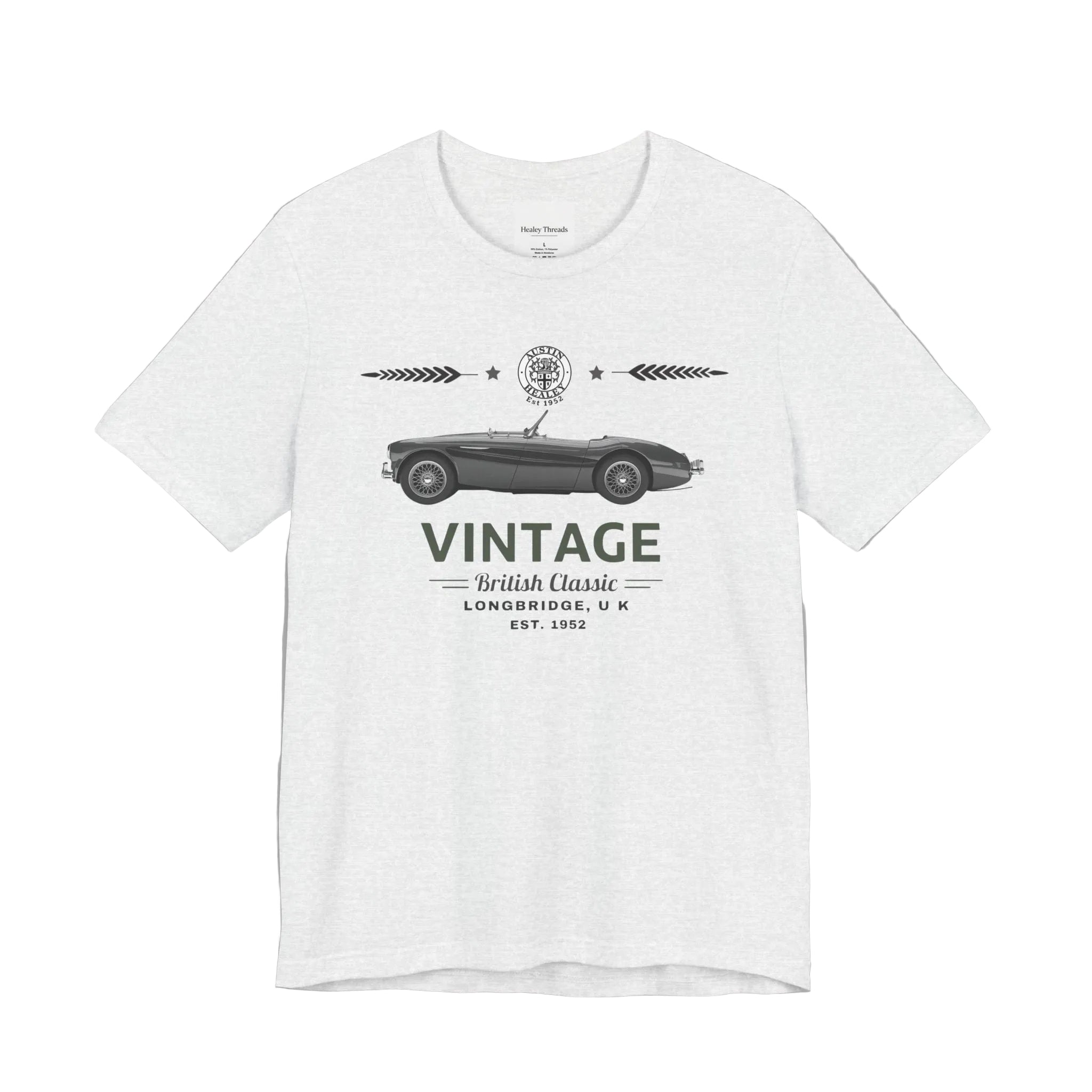 White t-shirt with vintage car design on a white background