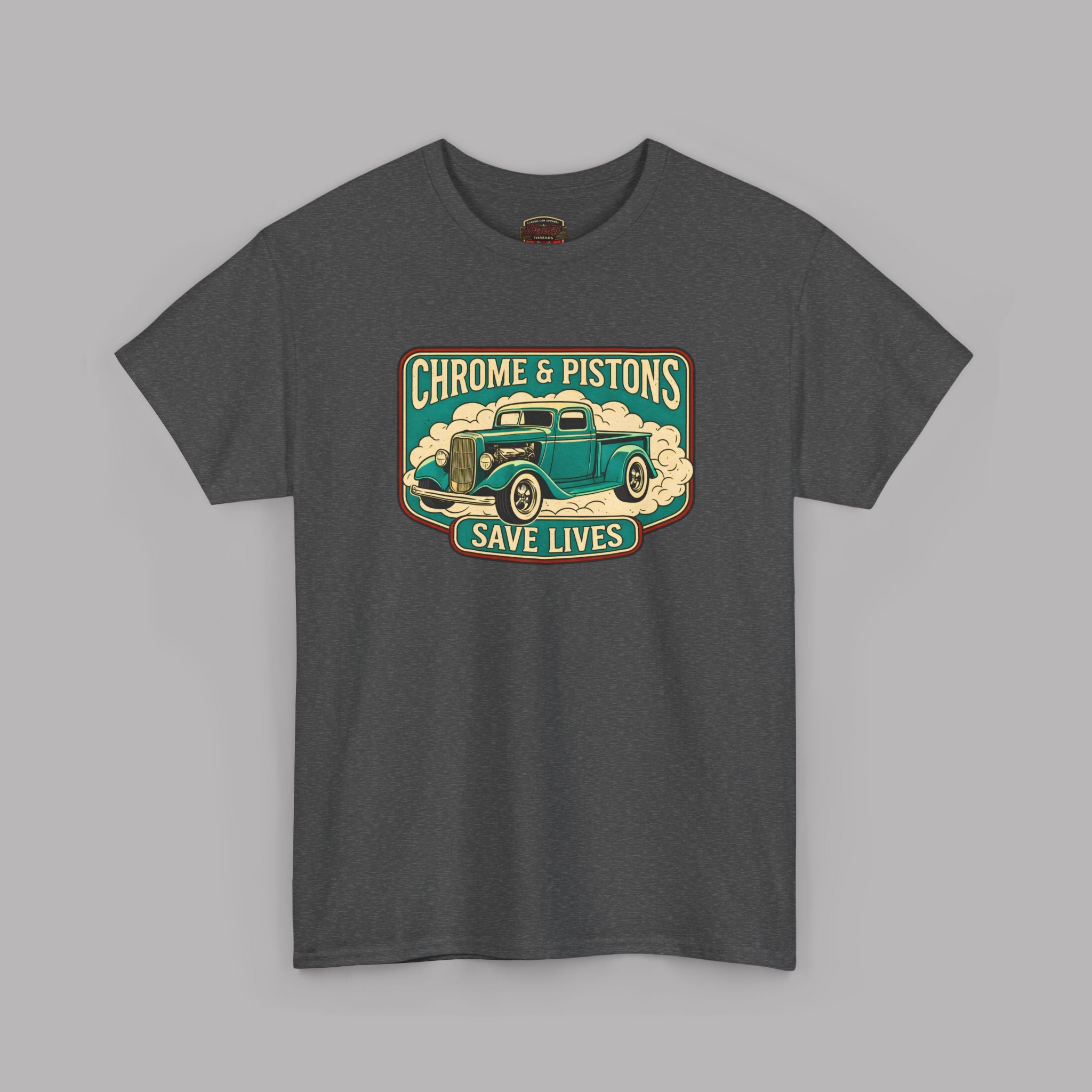 Chrome and Pistons T-Shirt – Vintage Hot Rod Graphic Tee