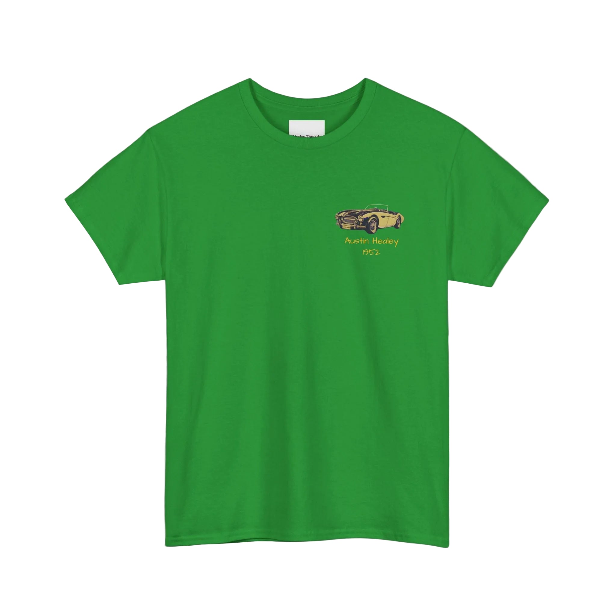 Irish green t-shirt with a small graphic on a white background