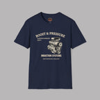 Navy blue t-shirt with supercharged engine graphic and text on a gray background