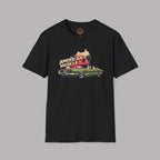 Black t-shirt with 'American Muscle' graphic design on a gray background