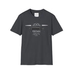 Dark heather t-shirt with vintage car design on a white background