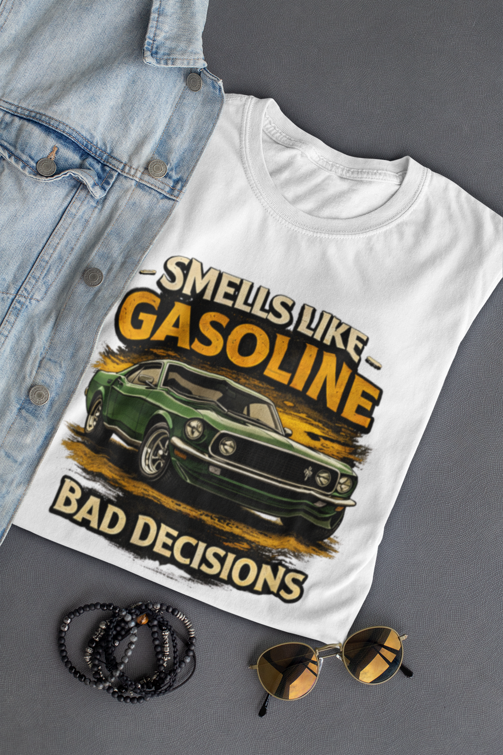 Funny Car T-Shirt - Smells Like Gasoline, Bad Decisions Tee