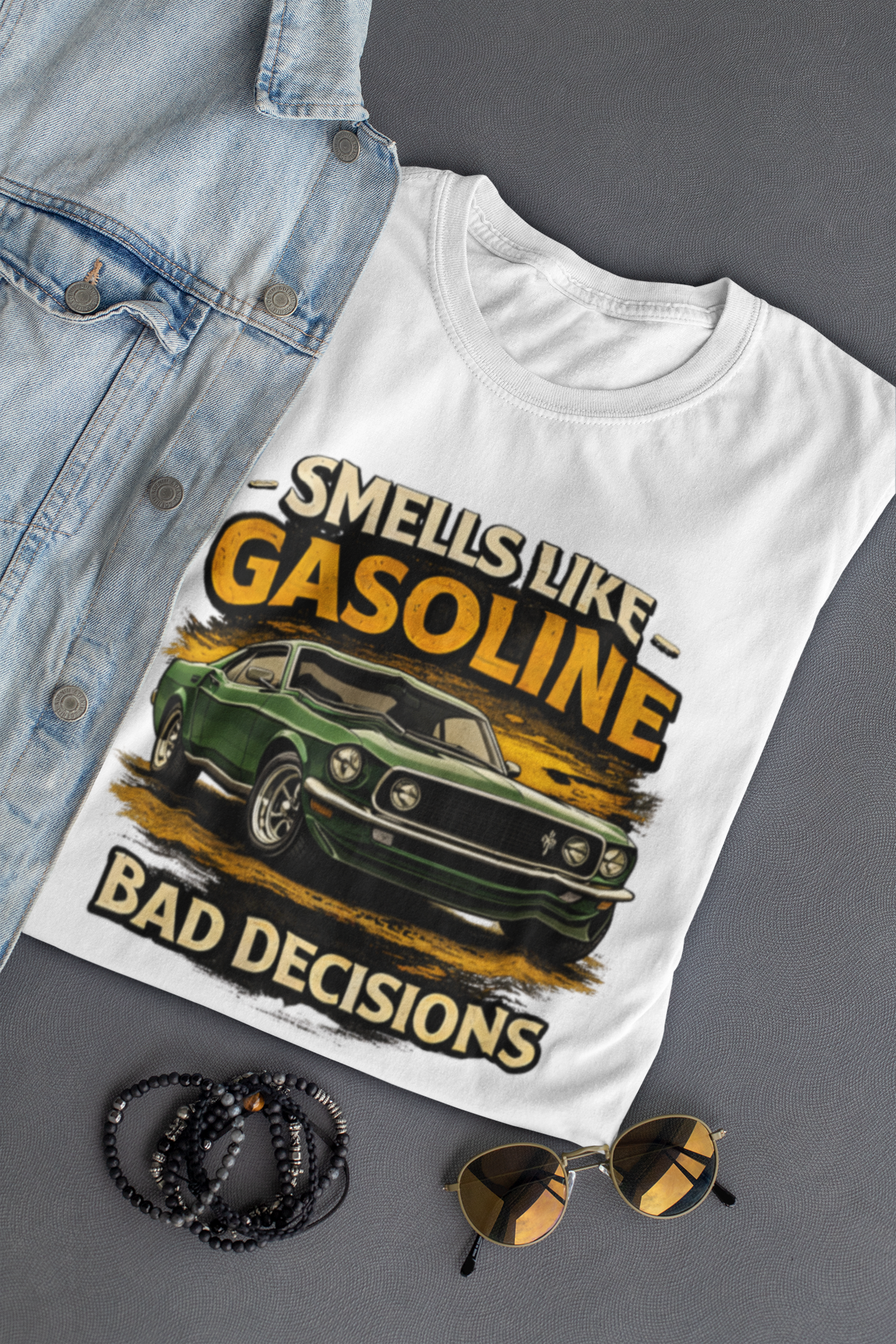Funny Car T-Shirt - Smells Like Gasoline, Bad Decisions Tee