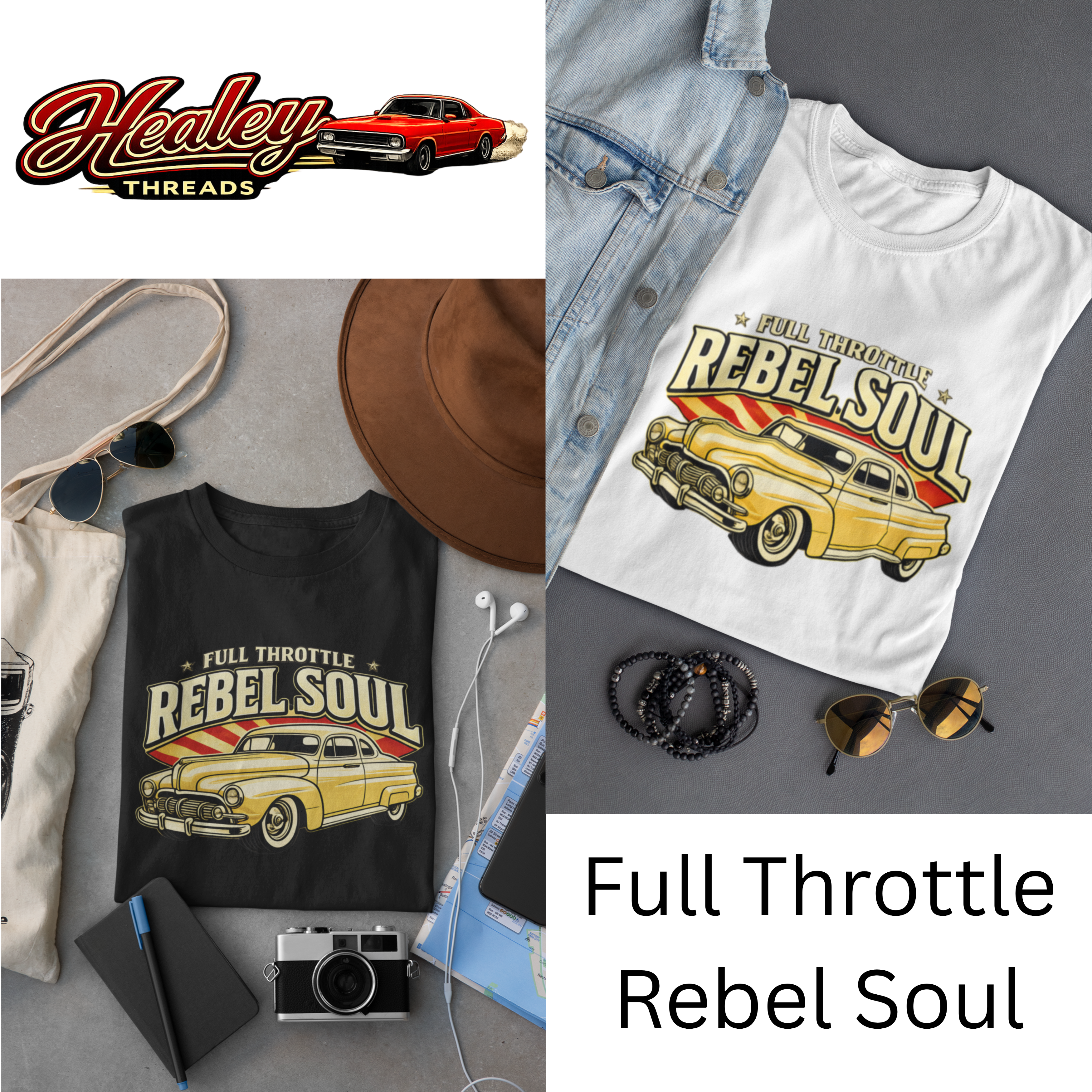 Full Throttle Rebel Soul Vintage Car T-Shirt - Retro Auto Tee