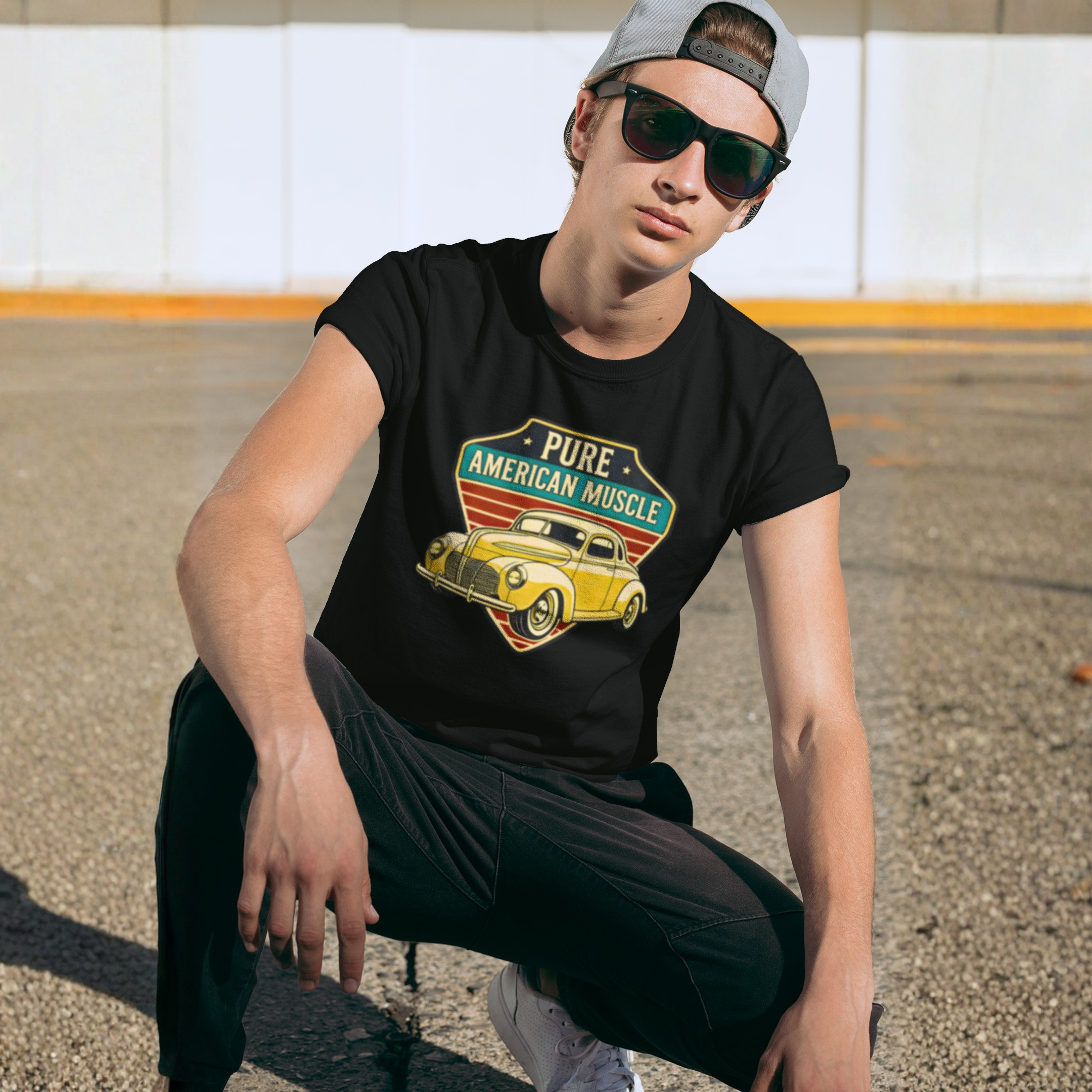 Yellow Hot Rod Shield Tee | Vintage Coupe Graphic Shirt