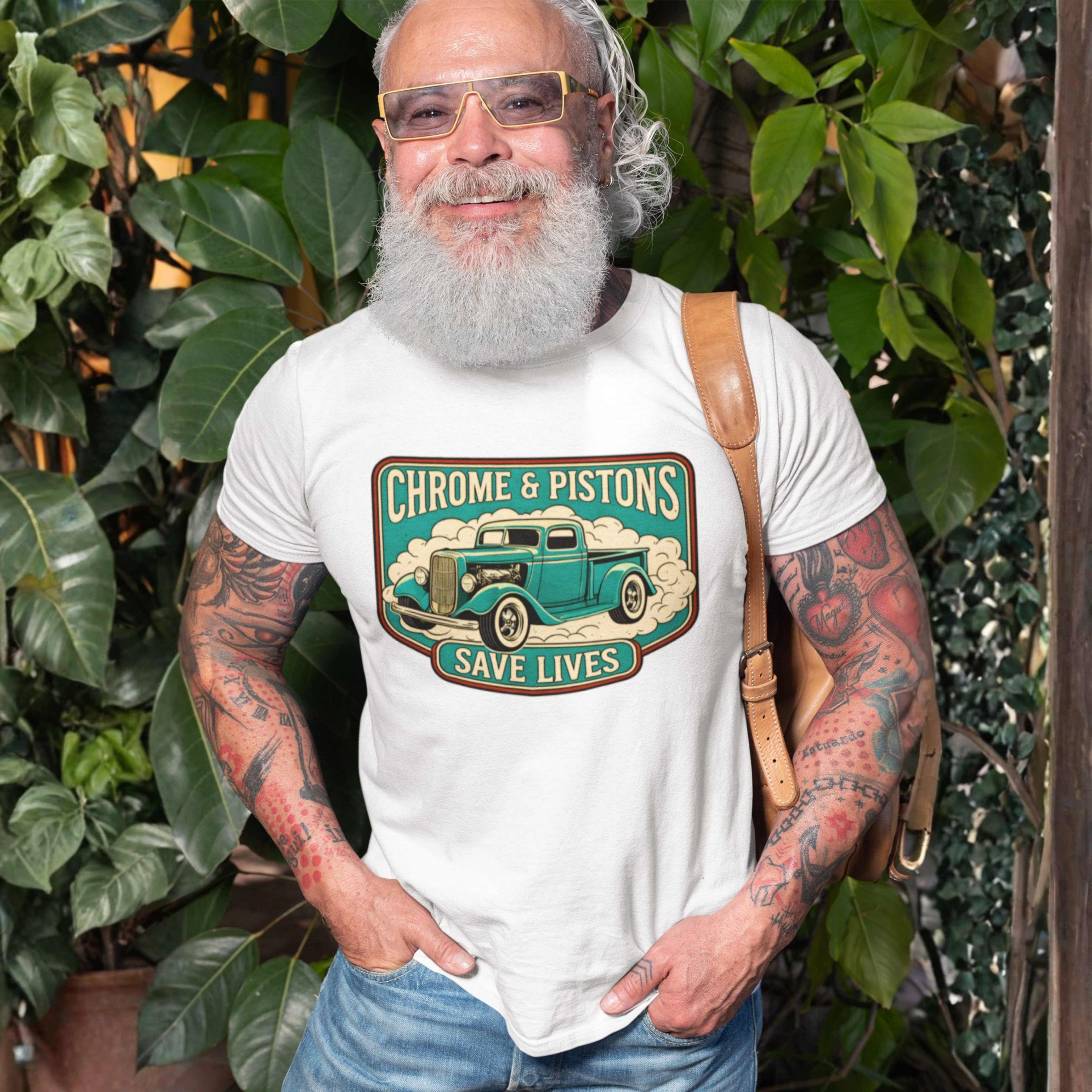 Chrome and Pistons T-Shirt – Vintage Hot Rod Graphic Tee