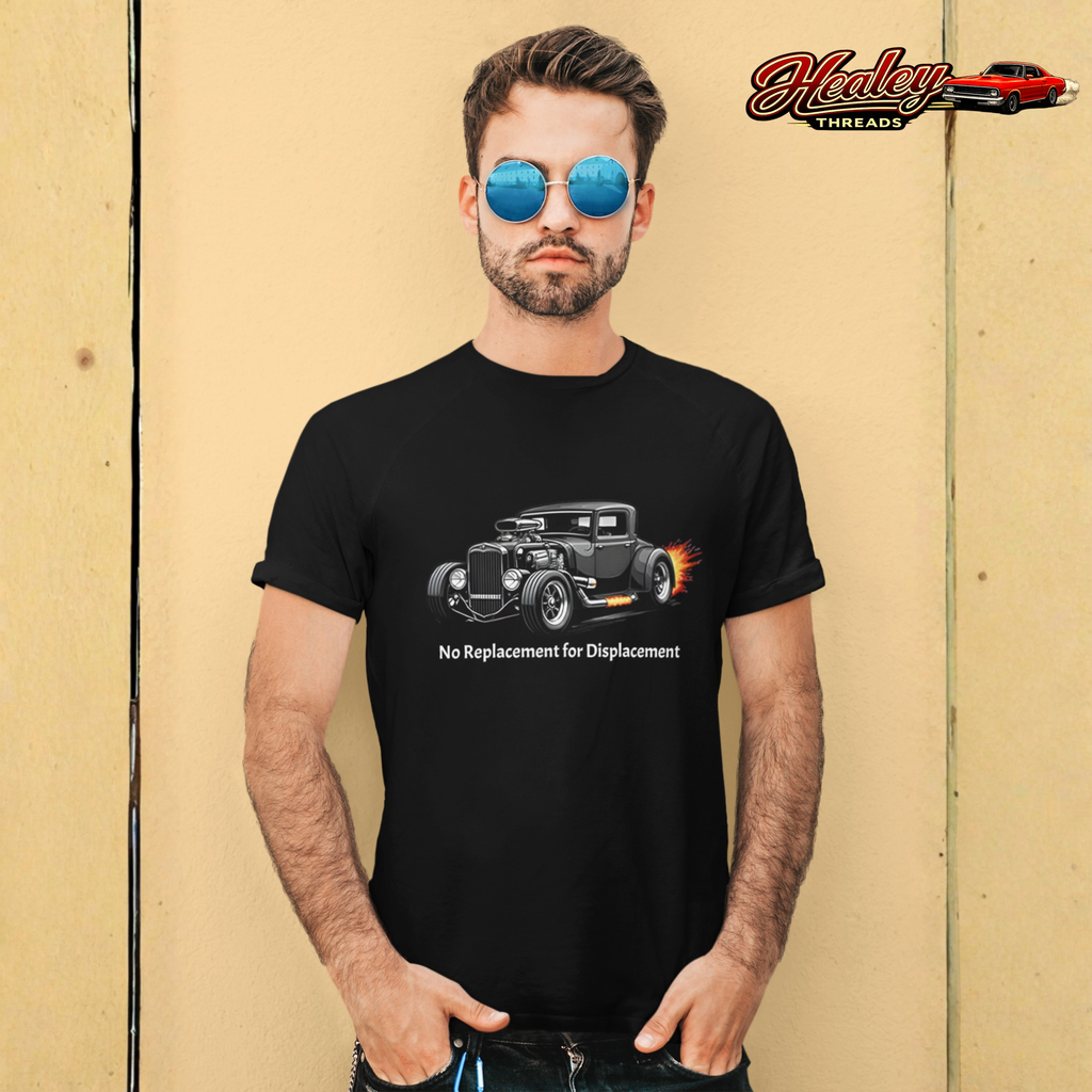 Hot Rod Tee – "No Replacement for Displacement" Classic Car Graphic Shirt