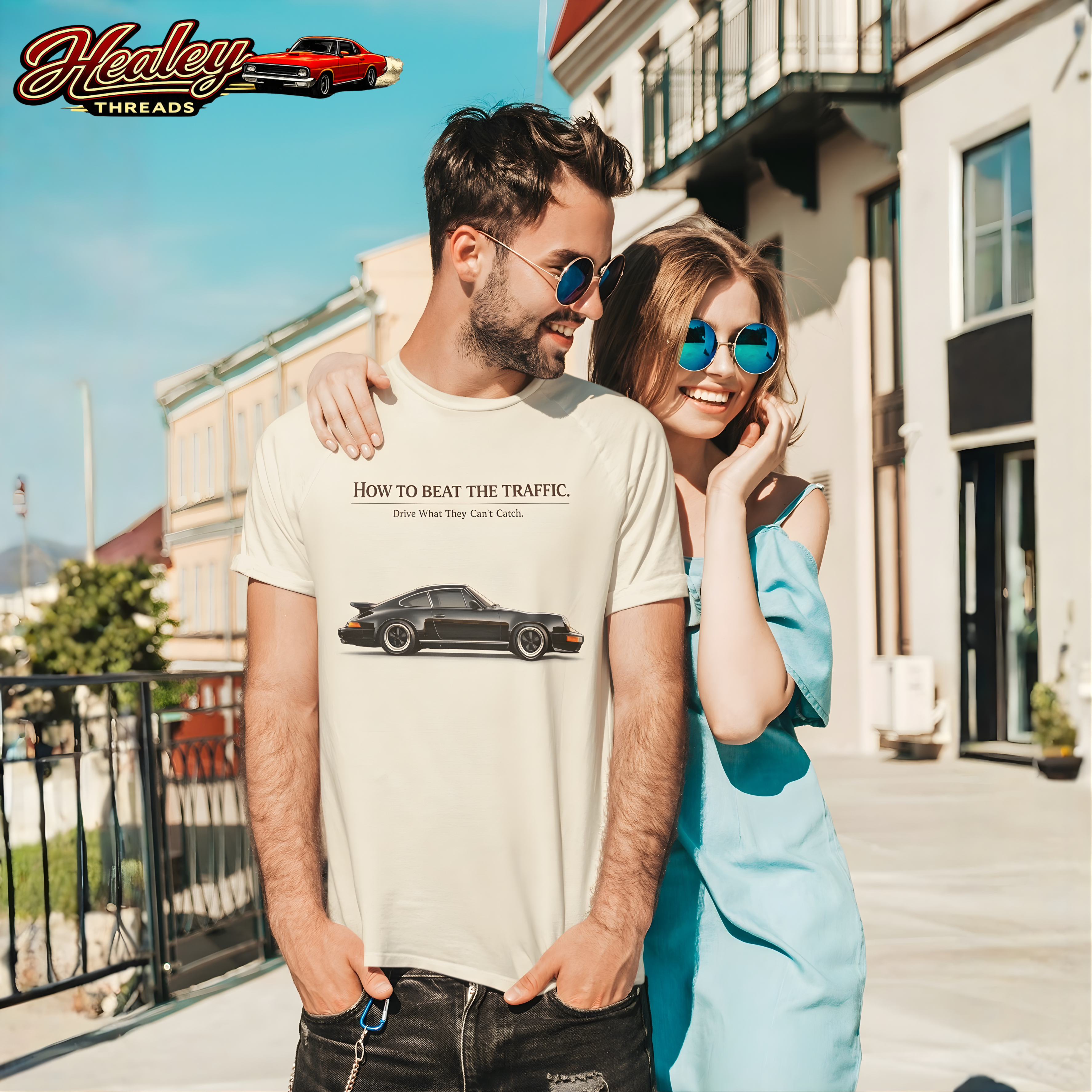 Classic Sports Car T-Shirt - Beat the Traffic - Healey Threads Tee