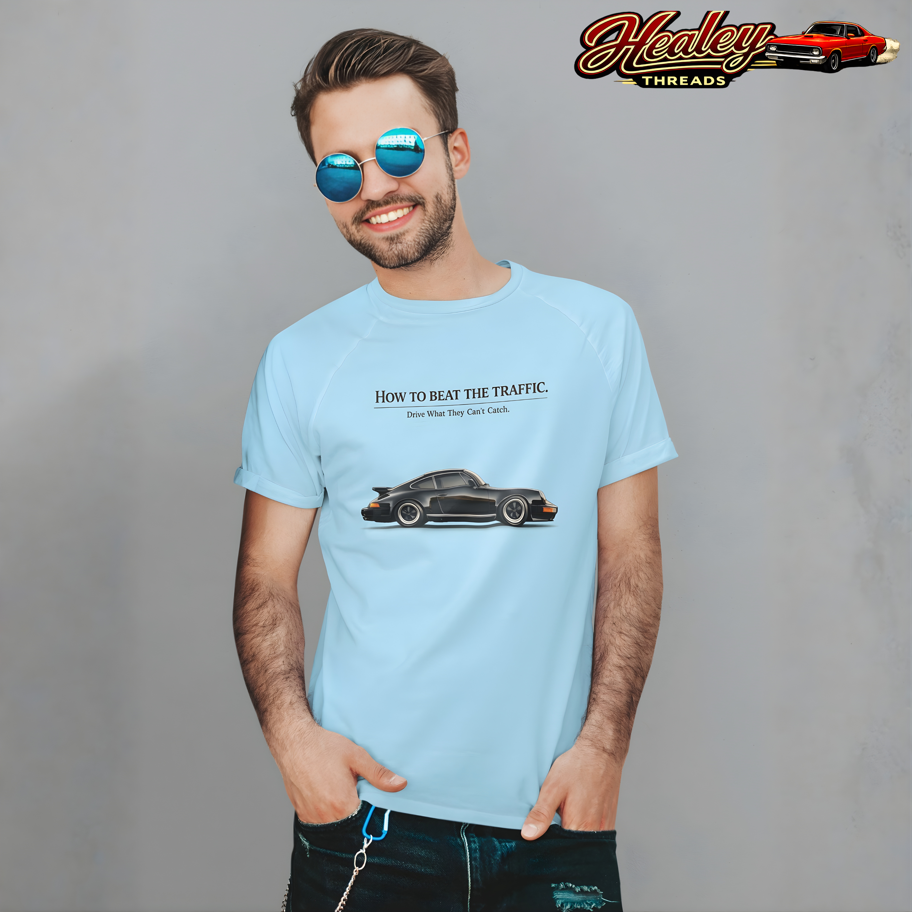 Classic Sports Car T-Shirt - Beat the Traffic - Healey Threads Tee