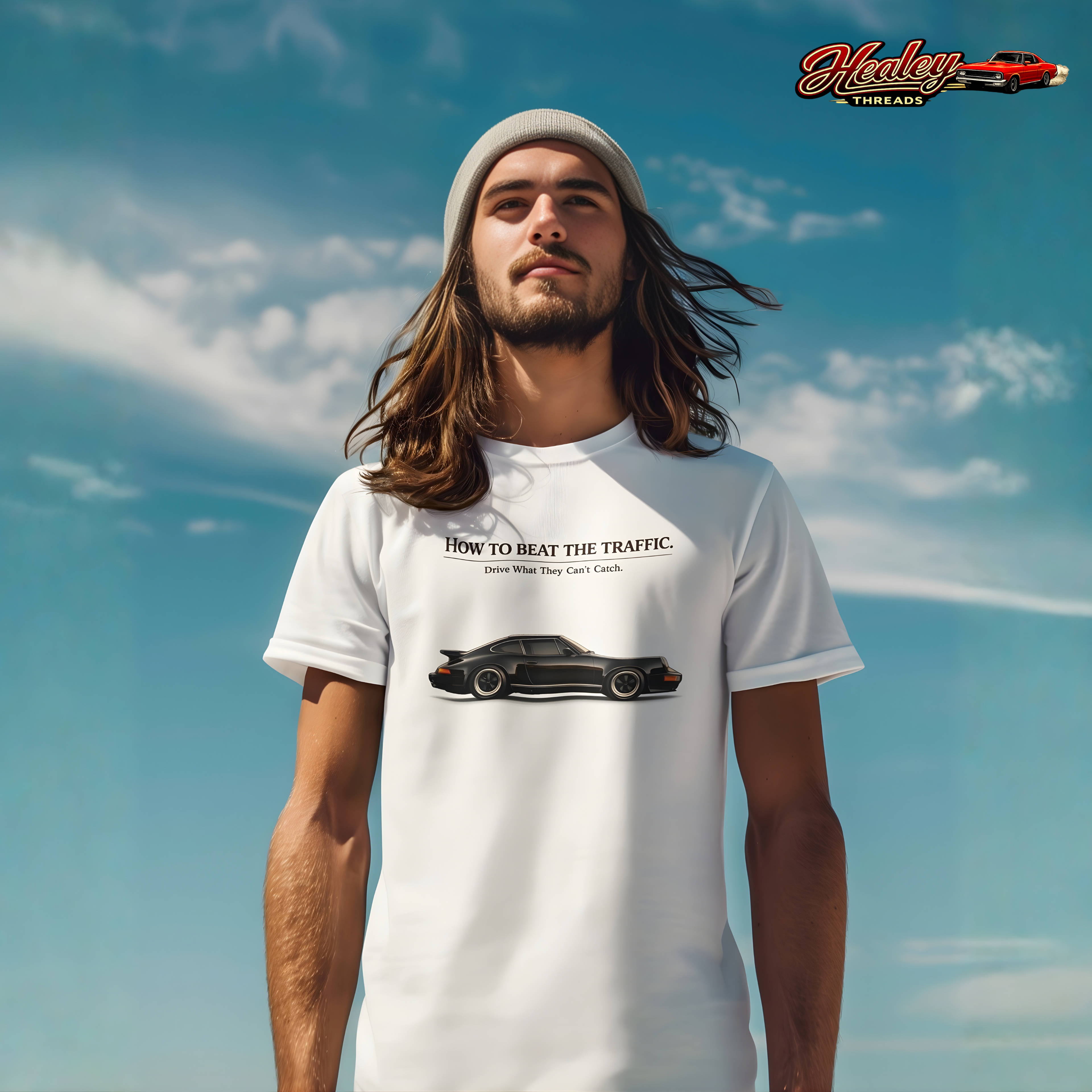 Classic Sports Car T-Shirt - Beat the Traffic - Healey Threads Tee