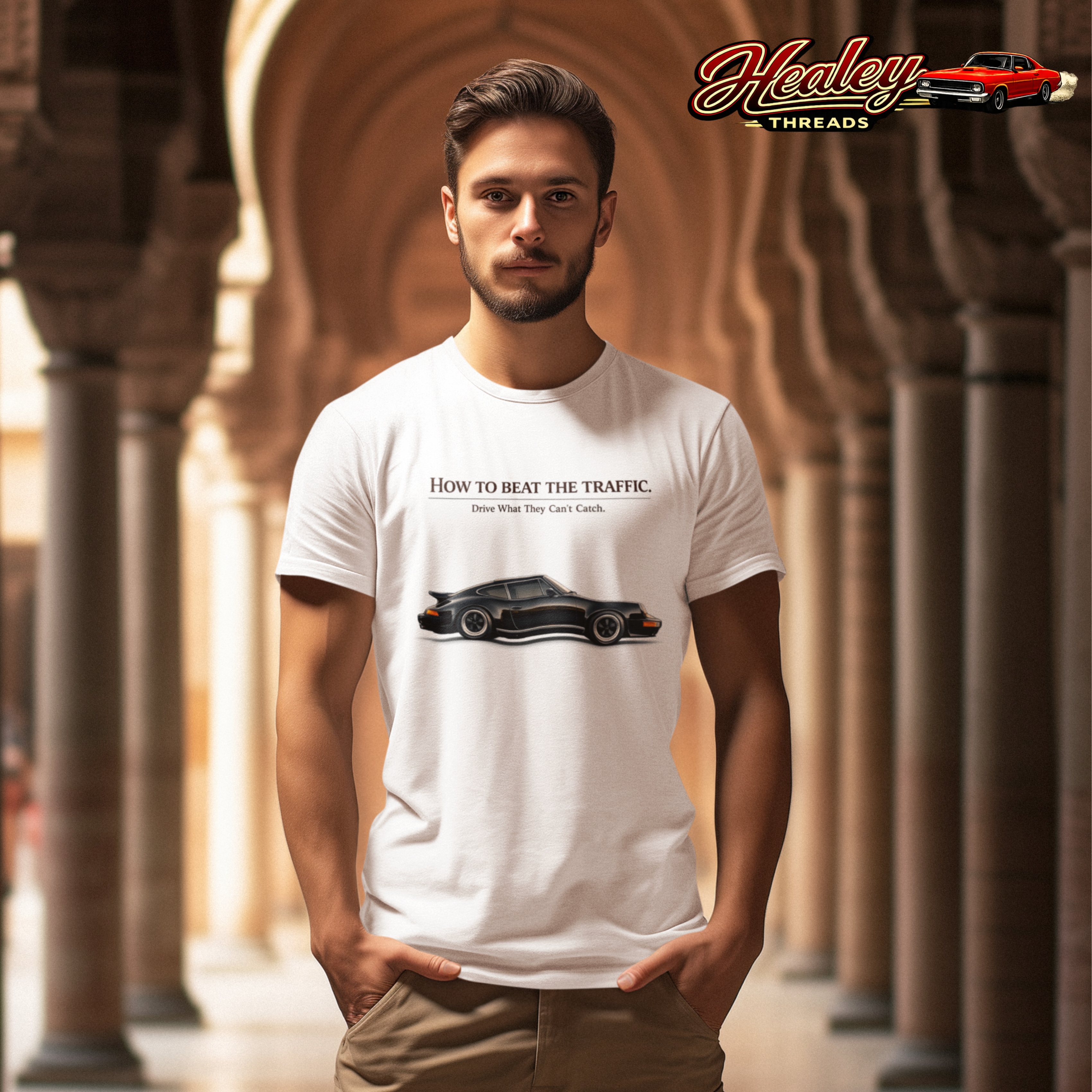 Classic Sports Car T-Shirt - Beat the Traffic - Healey Threads Tee